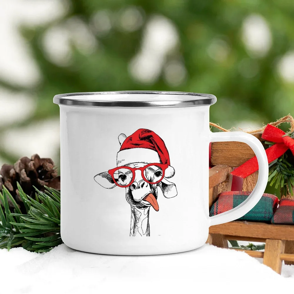 Wine Beer Coffee Drink - Handle Enamel Mugs Santa Hat Animal
