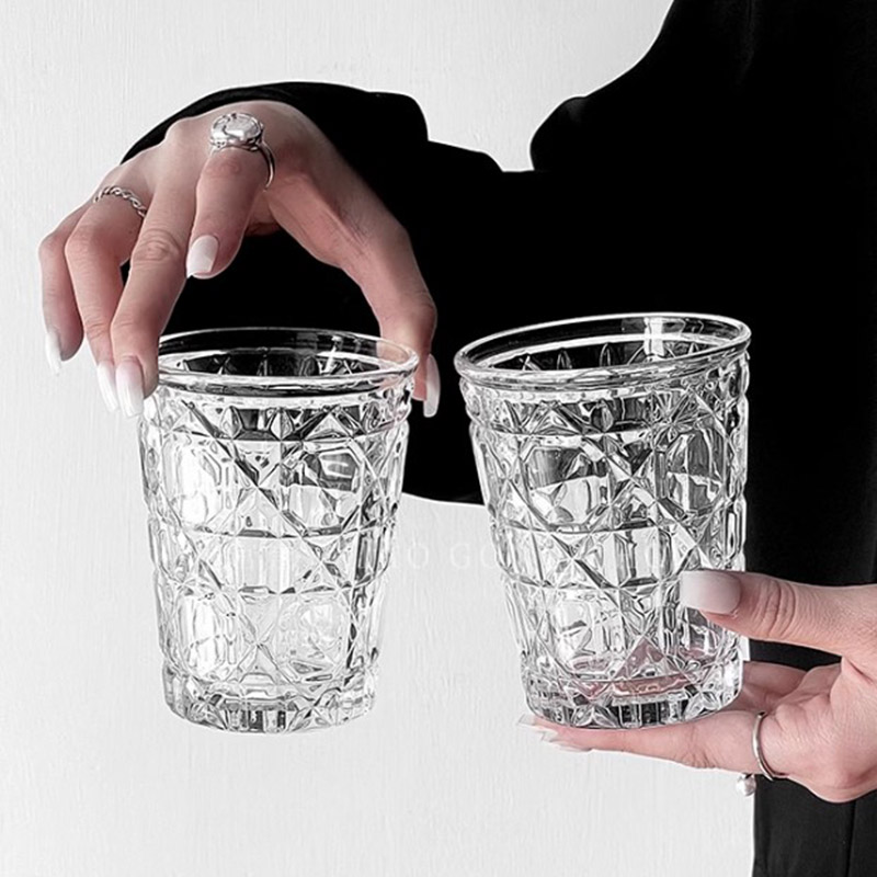 Wine Beer Coffee Drink - 2pcs 310ml Vintage Diamond Patterned Western