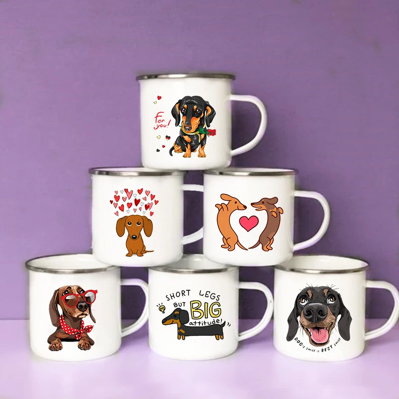 Wine Beer Coffee Drink - Funny Dachshund Print Creative Enamel Mug