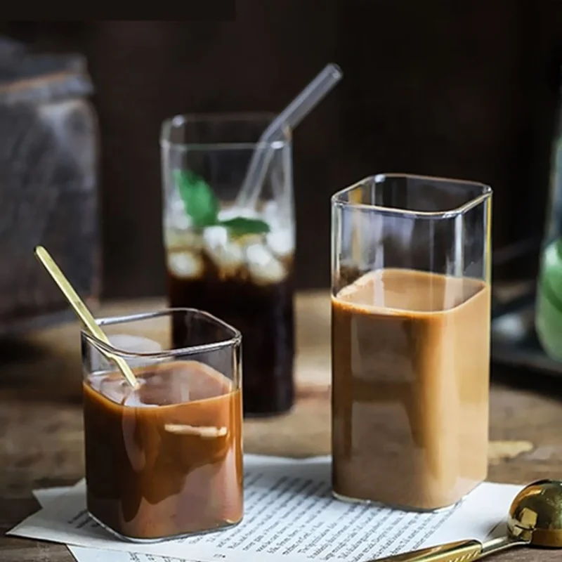Square Simple Glass Cup Clear  - đánh giá và giá Wine Beer Coffee Drink