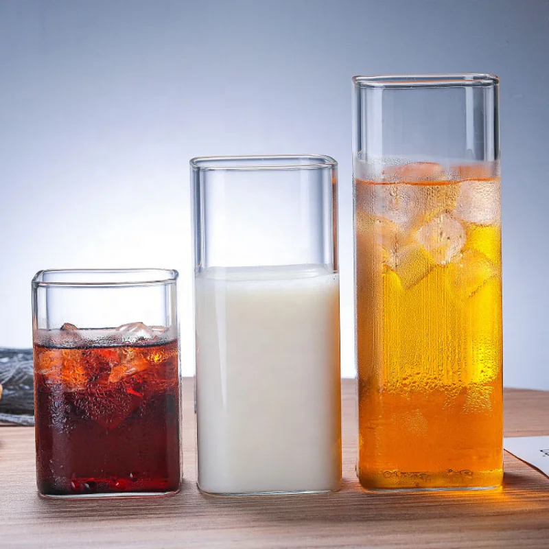 Square Simple Glass Cup Clear  - đánh giá và giá Wine Beer Coffee Drink